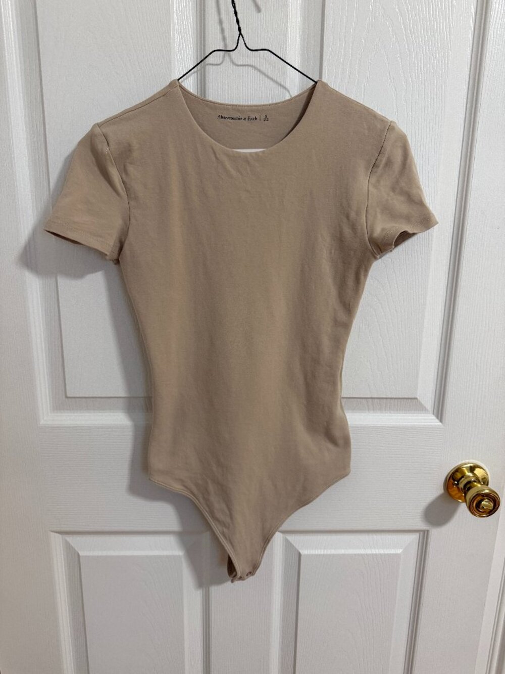 Size S Abercrombie & Fitch Short Sleeve Thong Bodysuit Beige
